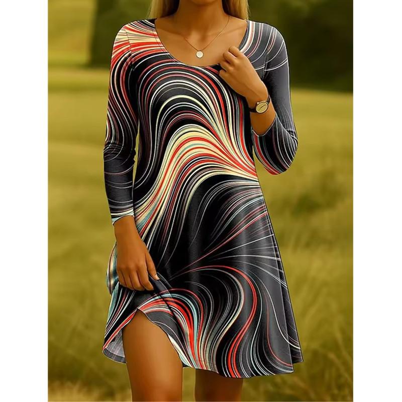 Ladies Autumn Long Sleeve Floral Dress Elegant Women's Fashion for Fall Season Floral Print A-line Dress Vestidos