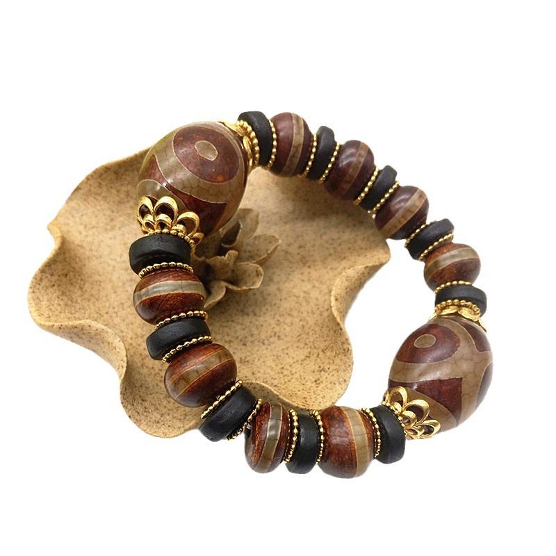 Natural Agate Three-Eyed Dzi Bead Bracelet