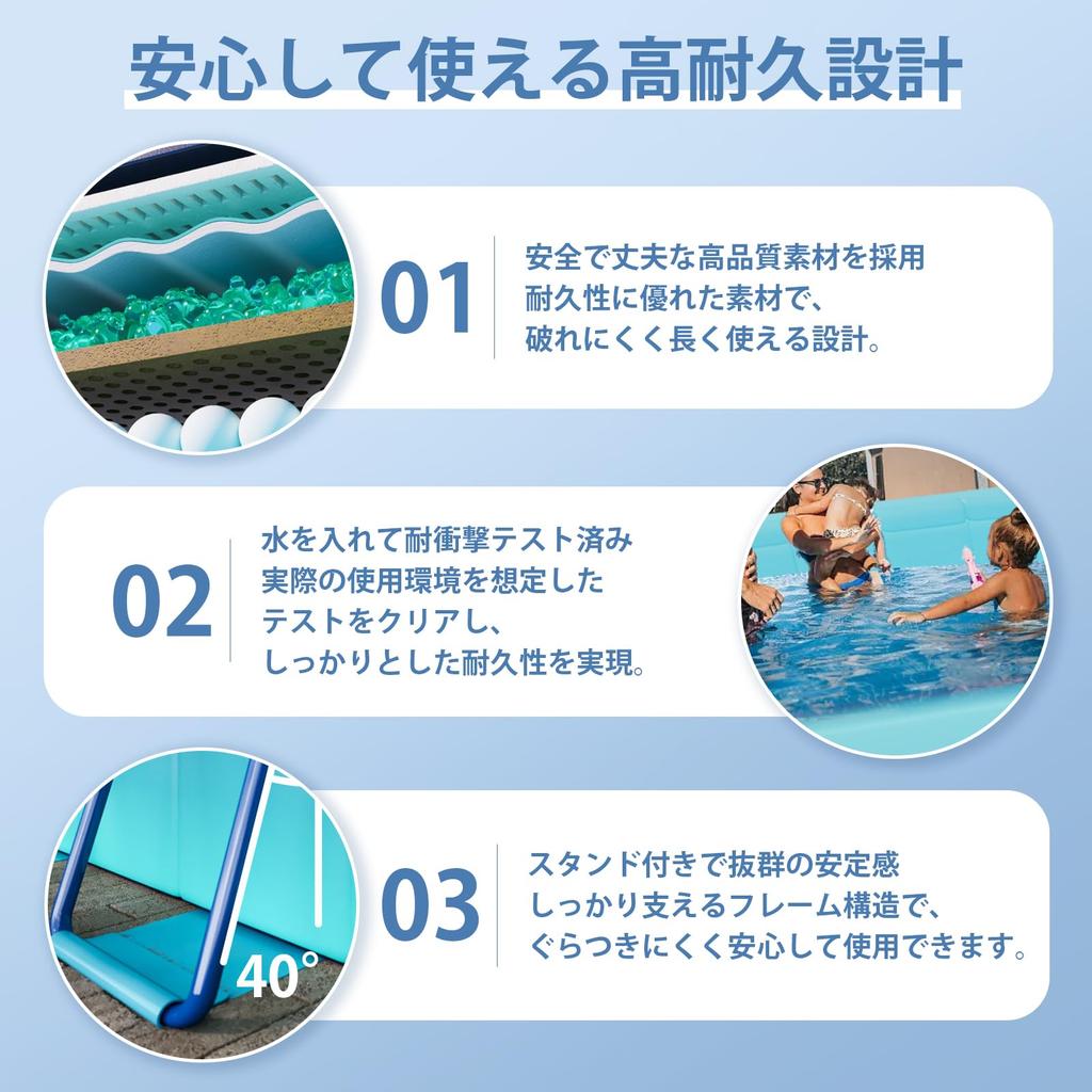 Piscina Gonfiabile Pieghevole, Non Richiede Pompa ad Aria, Montaggio Facile, 1,6m-3m, con Telaio, Uso Domestico, Piscina per Bambini, Senza Perdite d'Aria, Materiale Spesso, Grande