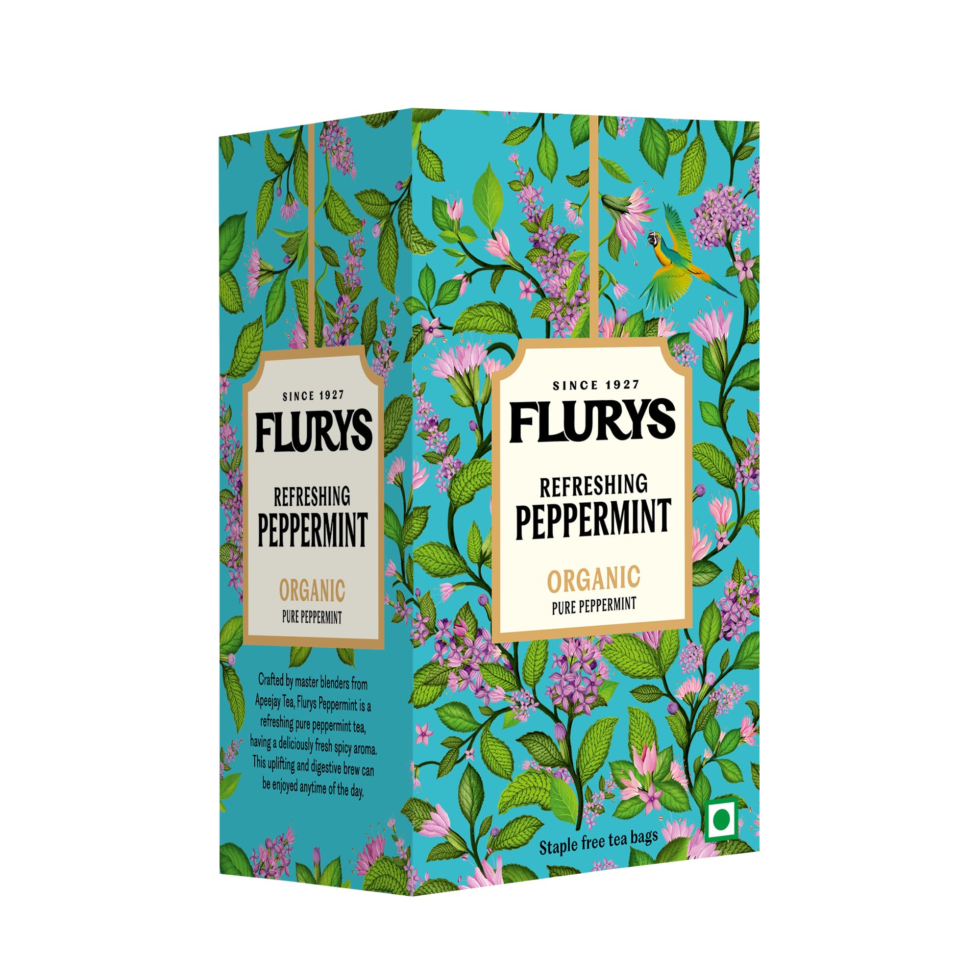 Flurys Organic Peppermint Tea | 100% Pure Herbal Tea | Caffeine-Free Mint Infusion for Digestion & Relaxation | 20 Tea Bags (30g)