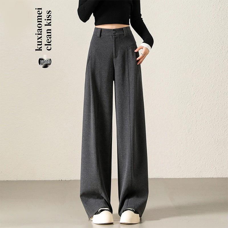 

Women s High Waist Woolen Straight Leg Pants - Autumn/Winter 2025, Plus Velvet, Loose Fit, Thickened Comfort. 29/XL (115-125 lbs)
