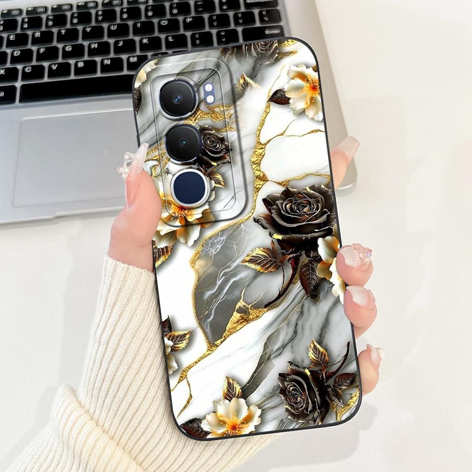 Für Vivo Y19s 4G Hülle V2419 Süße Katze Gittermuster Abdeckung Stoßfest Weiches Silikon Handyhülle Für Vivo Y19s Y 19 s VivoY19s Fundas