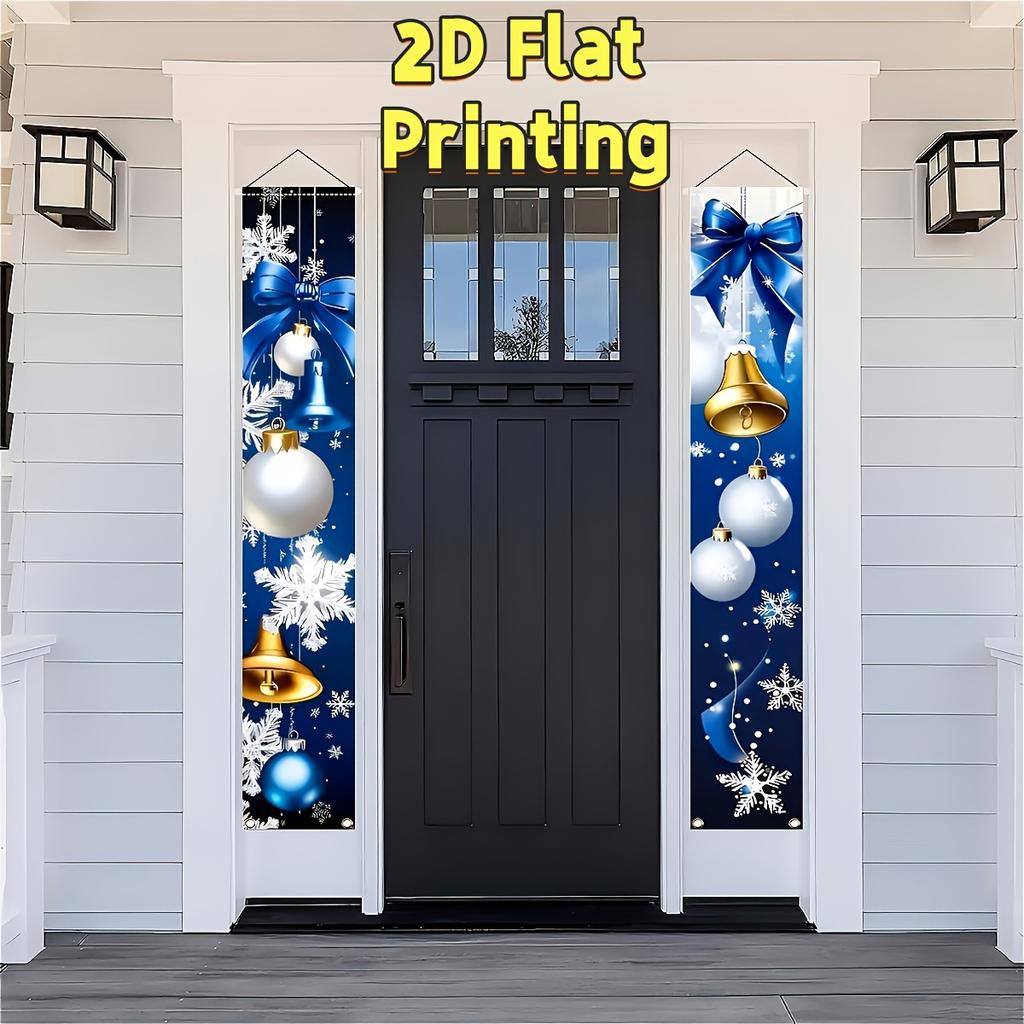 2pcs Christmas polyester door couplet, 12x70.8-inch porch banner, Santa Claus and snowman festival design, suitable for hanging decoration for home, p