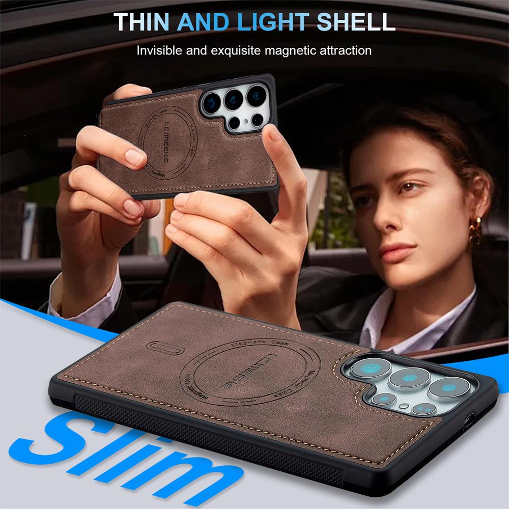 Leather Case For Samsung Galaxy S26 S25 Edge S24 Ultra S23 FE S22 FE A17 A37 A57 A16 A36 A56 Wireless Charging Magnetic Cover