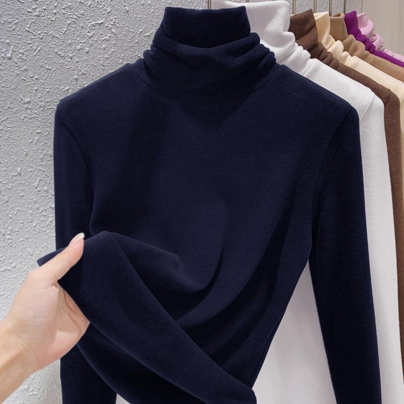 Cashmere Protein Double-sided German Velvet Bottoming Shirt for Women's Autumn and Winter Long-sleeved T-shirt Heating and Warm Top