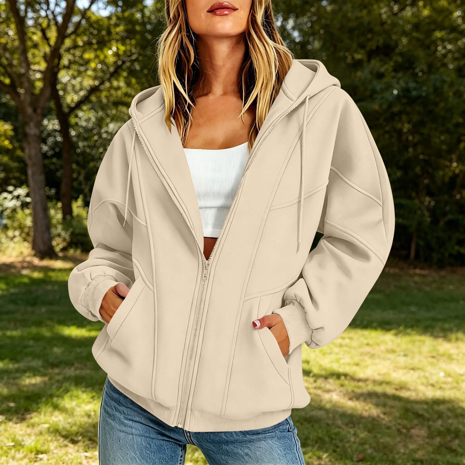 Women s Casual Zip Up Hoodie with Pockets for Everyday Wear L