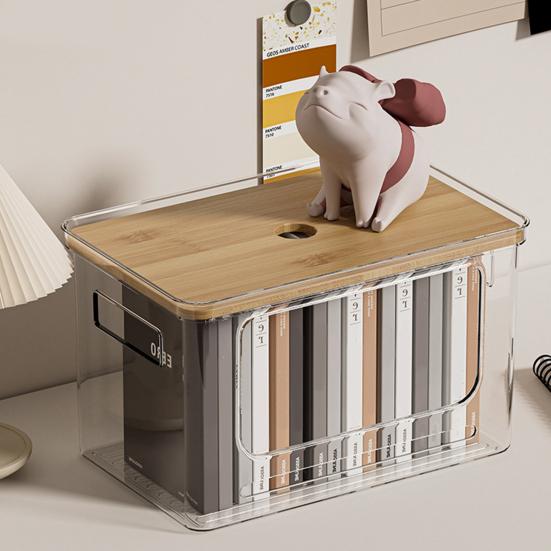Dispenser per Sacchi della Spazzatura Portasacchi Impilabile con Coperchio in Bambù Organizzatore Trasparente in Plastica per Sacchi della Spazzatura per Cucina Lavanderia Dispensa Sotto il Lavello