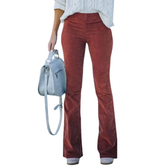 

Женские брюки, эластичные, с высокой талией, однотонные, расклешенные брюки с карманами, вельветовые брюки для отдыха, работы, путешествий, вечеринок S кирпич красный