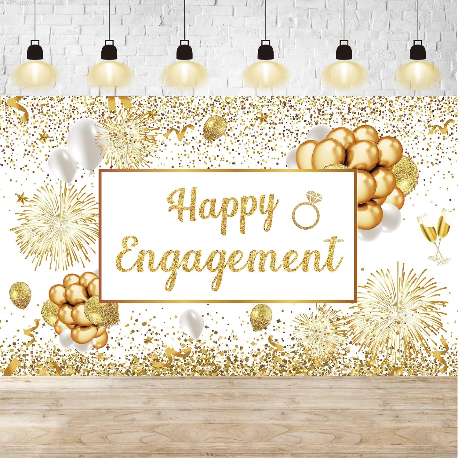 White Gold Engagement Banner 72  x 44  Happy Engagement Decor