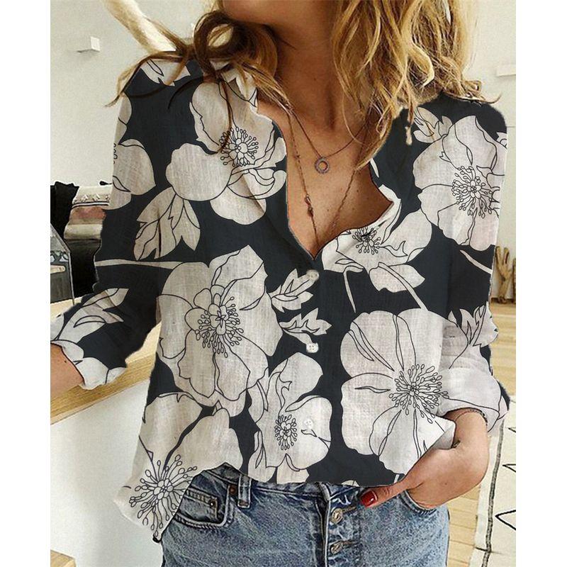 Solid-Color Lapel Short-Sleeve Loose Top Lapel Short Sleeve Loose Shirt for Women