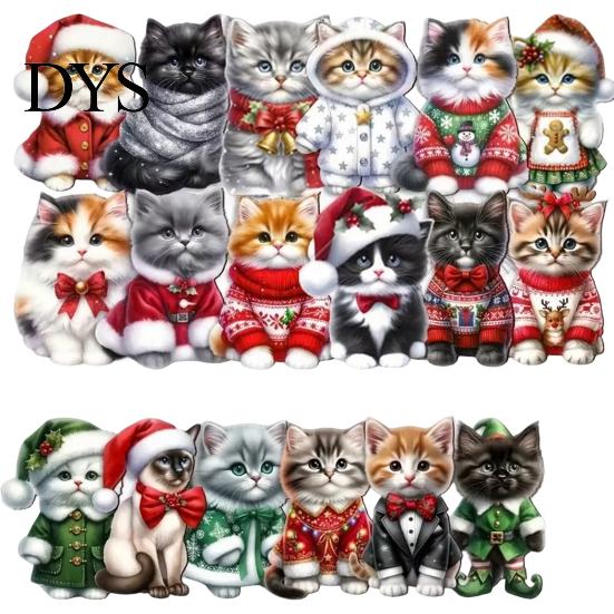 Festive Party Supplies Cute Cat Christmas Ornaments, 2D Wooden Cartoon Tree Xmas Gift for Friends Hanging Decorations Winter Holiday Home Decor