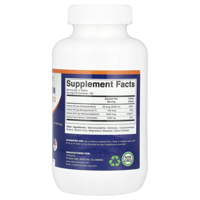 Calcium + D3, K2, B12, 365 Coated Tablets