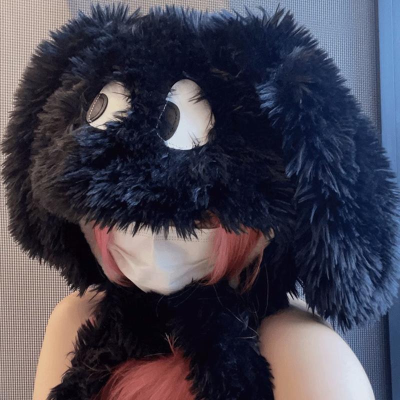 Damen Wintermütze mit süßem Cartoon-Design mit großen Augen und Hund, verdickter Ohrenschutz, atmungsaktiv und warm