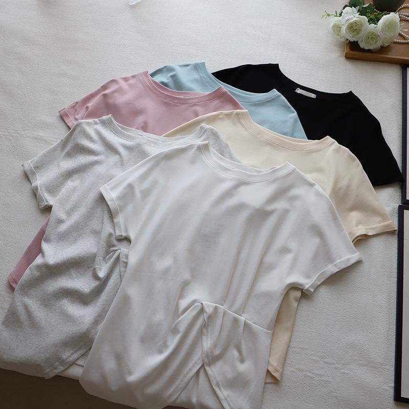 

2025 Summer Korean Style Women s Round Neck Irregular Hem Slit T-shirt 3418 One Size