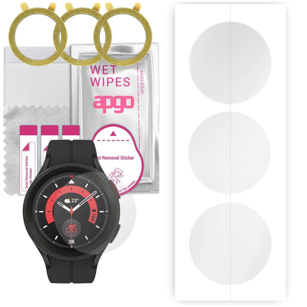 3x apgo hydrogelová ochrana obrazovky pro Samsung Galaxy Watch 5 Pro 45 mm, hydrogelová fólie, s polohovací vrstvou snadná instalace