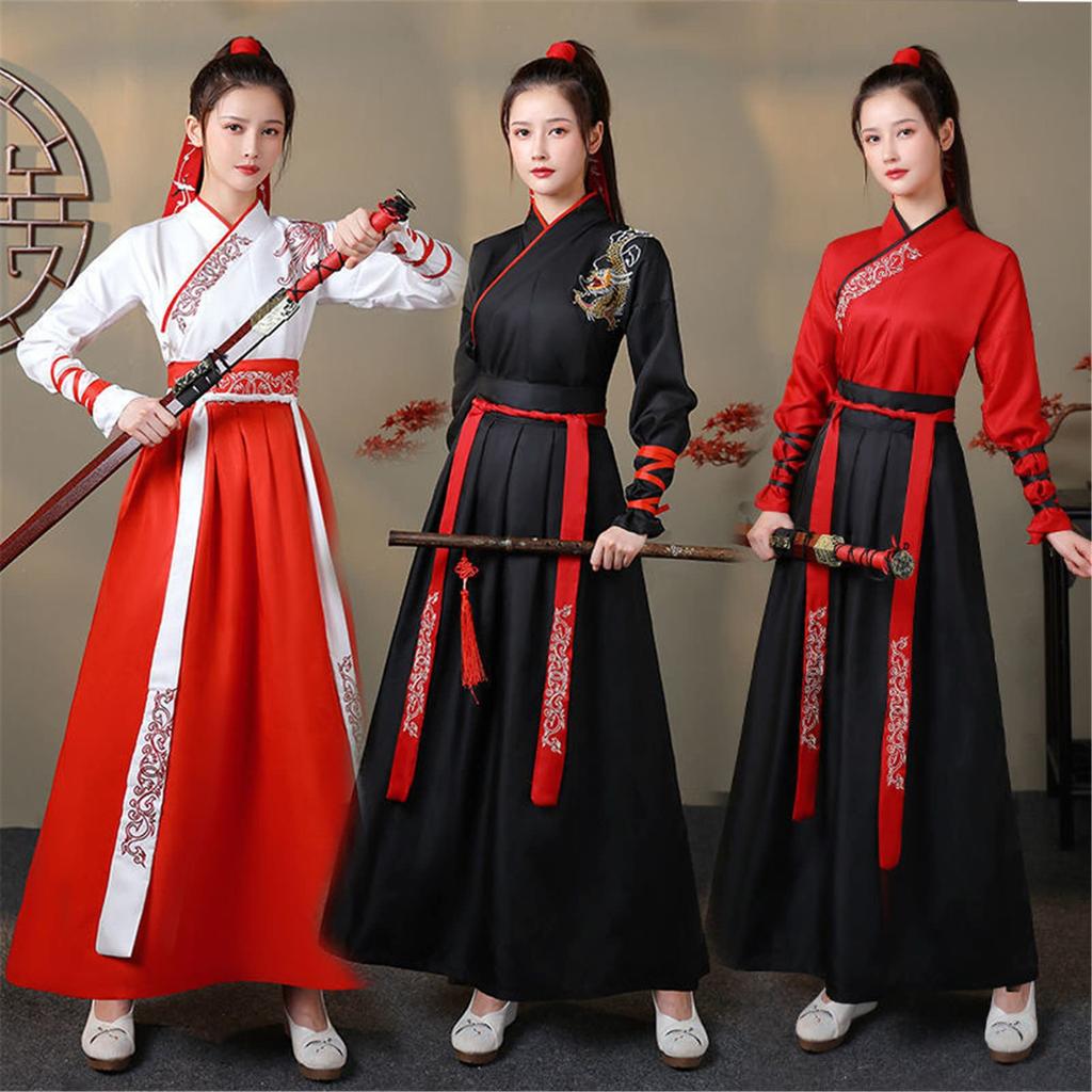 Hanfu Cosplay Costume Samurai Long Chinese Performance School Cultural Photo Stage Halloween Fancy Unisex [LanBuff] 3-Piece Set Swordsman, Hero,