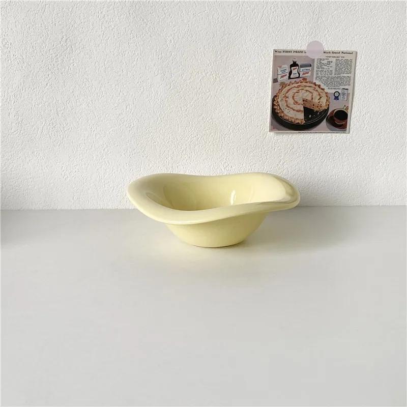 Creative Ceramic Wavy Salad Bowl Dessert Bowl Irregular Solid Color Home Cafe Cream Style Tableware Afternoon Tea Fruit Bowl