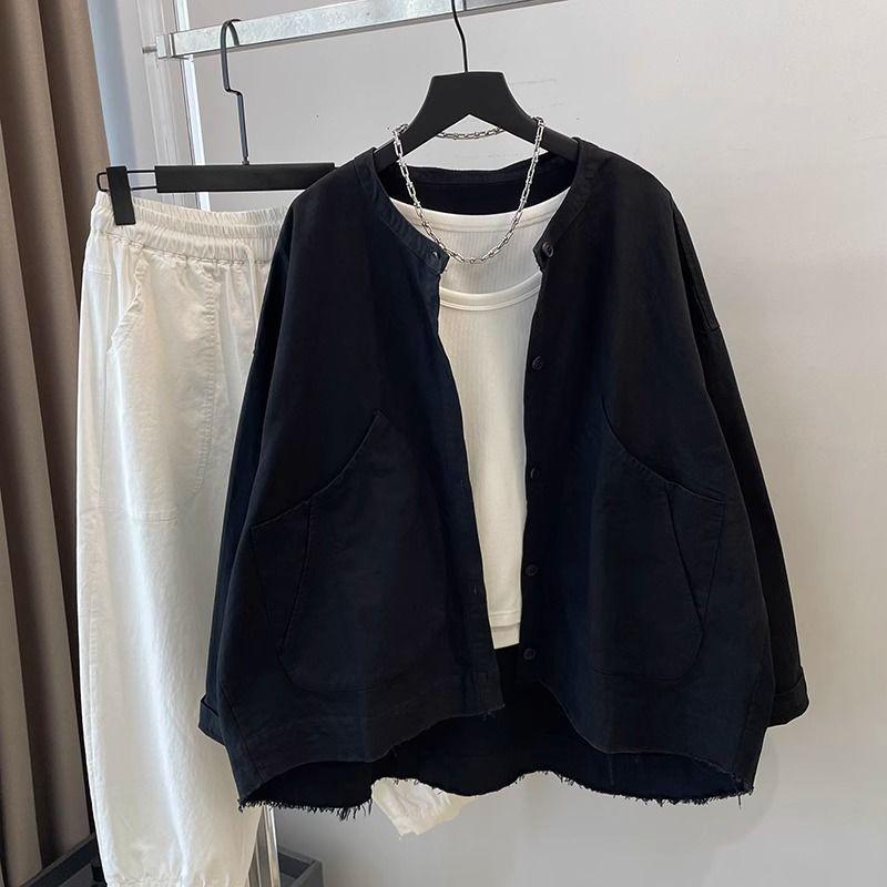 

Женская весенняя повседневная куртка с круглым вырезом свободного кроя, осенний дизайн, винтажный топ в стиле рабочей одежды XS чёрный