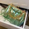 PU Leather Shoulder Bag for Women Kiss Lock Shell Clip Female Handbags Ruched Crossbody Bag Silver Blue Green