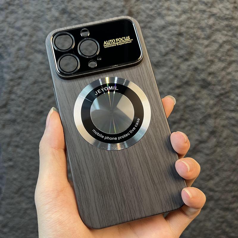 Wood Grain Large Window Magnetic for Magsafe Wireless Charge Case For iPhone 16 15 14 13 11 12 Pro Max Camera Protection Cover