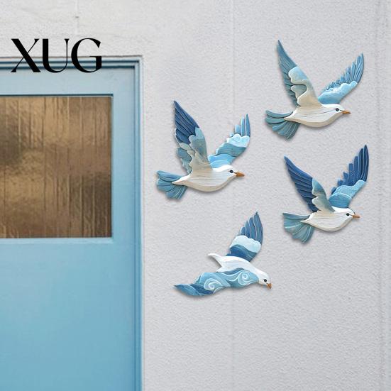 Easy Installation Wall Art 4Pcs/Set Wooden Blue Pigeon Decoration Farmhouse Rustic Bird Hanging Ornament Home Office Living Room Bedroom