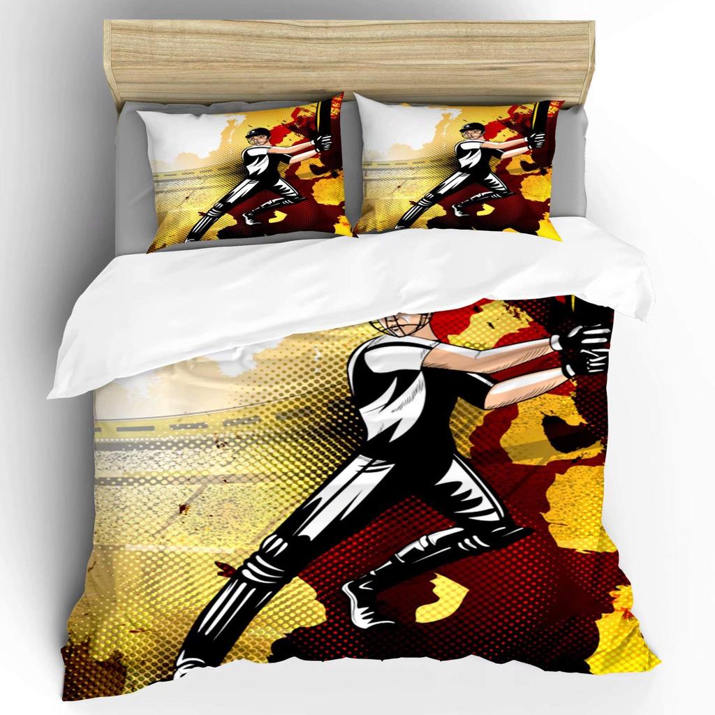 Cricket Soft Duvet Cover Abstract Sports Patern Theme Beding Player Playing Game of Cricket for Bedrom Decoration for Men Adult Peoples