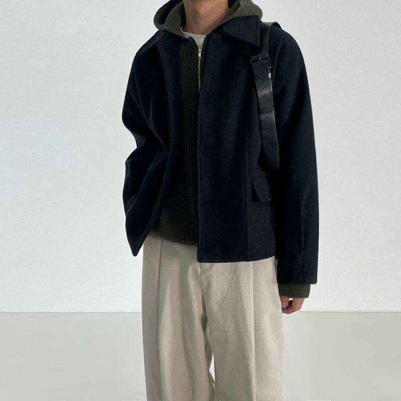 Lapel Woolen Jacket Men's Autumn and Winter Short Thickened Coat Korean Style Loose Casual Retro Top