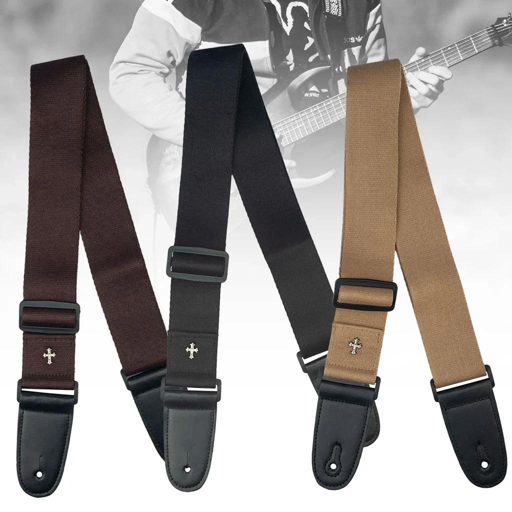 Electric Guitar Strap Acoustic Folk Guitarra Belt Straps Vintage Cross Personality Guitar Straps Pick Pocket Guitar Accessories
