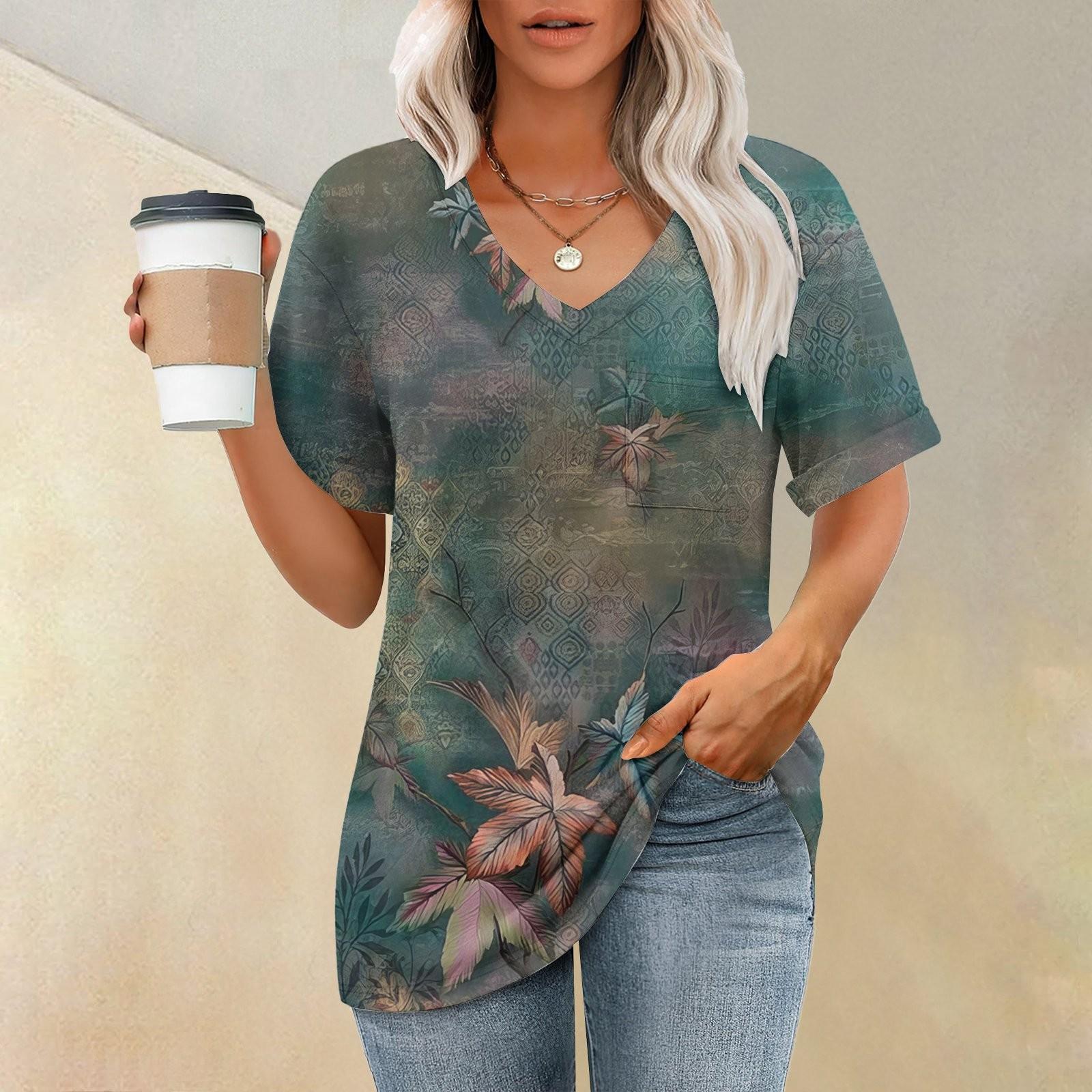 

Женские футболки с V-образным вырезом и коротким рукавом, летние топы, повседневные базовые футболки, модные L темно-зеленого