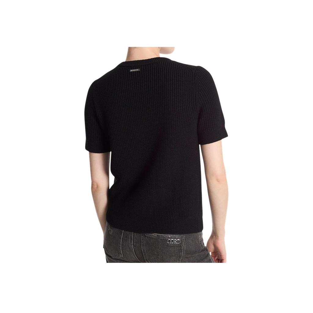 Michael Kors Knitted Solid Color Round Neck Short Sleeve Sweater Women Sweater Black MF4612JF2G-0001