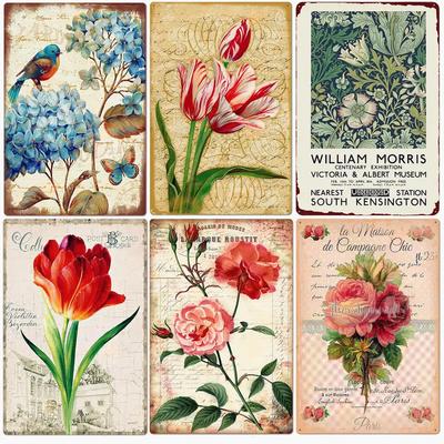 Blumen Retro Metallschild für Hinterhof Schlafzimmer Dekorationen, Rosen Wandkunst Poster, Lavendel Vintage Blechschild, Liebesgeschenk für Frau