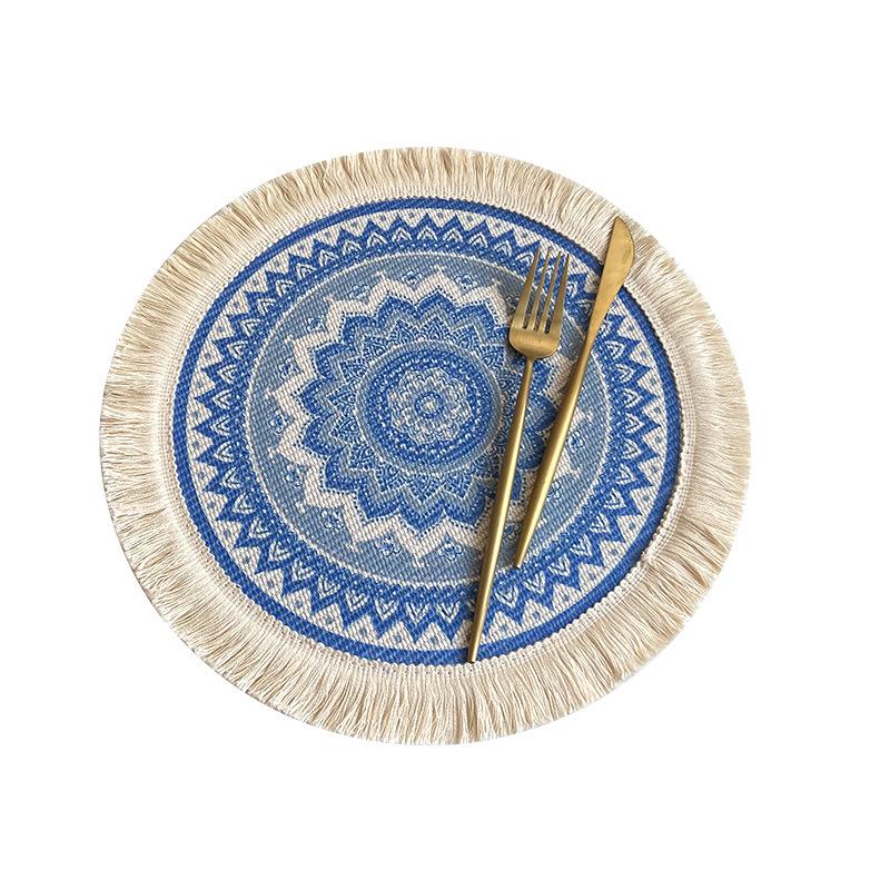 Bohemian Retro Gewebte Runde Platzmatte aus Polyester-Baumwolle