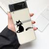 Funny Black Cat Fashion Phone Case For Samsung Galaxy Z Flip 3 4 5 6 7 Hard Folding Z Flip4 Clear PC Cover Protector Gift