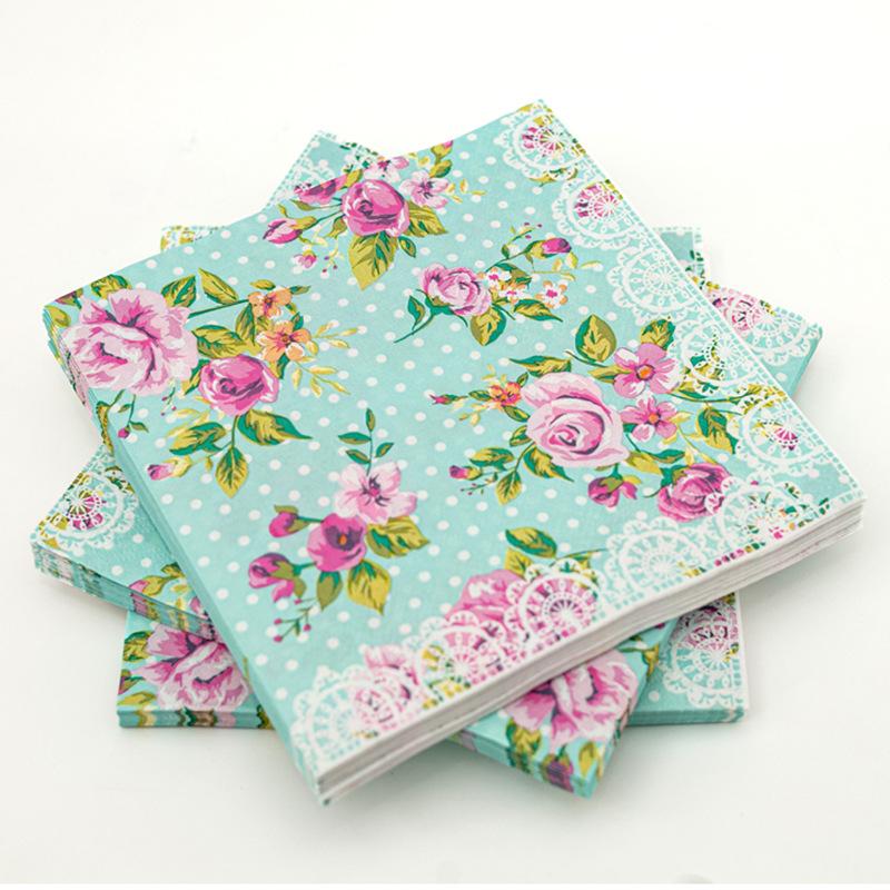 20Pcs Color Flower Printed Napkins, Disposable 2 Layer Paper Napkins for Party Hotel Dinner Table DIY Decor