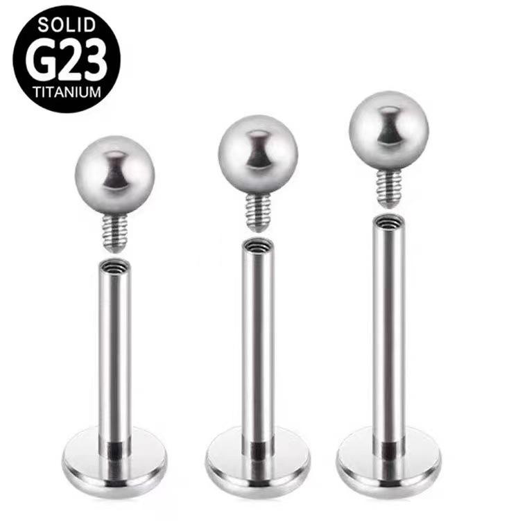 G23 Titanium Internally Threaded T-Bar Labret Stud (Pure Titanium Body Piercing Jewelry)