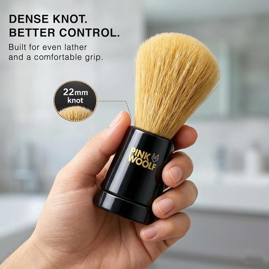 Pink Woolf Boar Shaving Brush for Men | 25mm Knot, BLACK ACRYLIC HANDLE | Creates Thick Lather & Gently Exfoliates for a Smooth Shave | Gift for Men