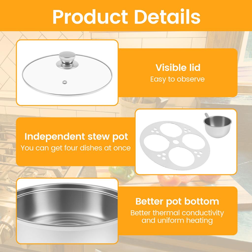 Stainless Steel Egg Poacher Versatile Steamed Stew Pots Egg Boiled Pot with 4 Cup and Glass Lids for Cooking Kitchen Accessories