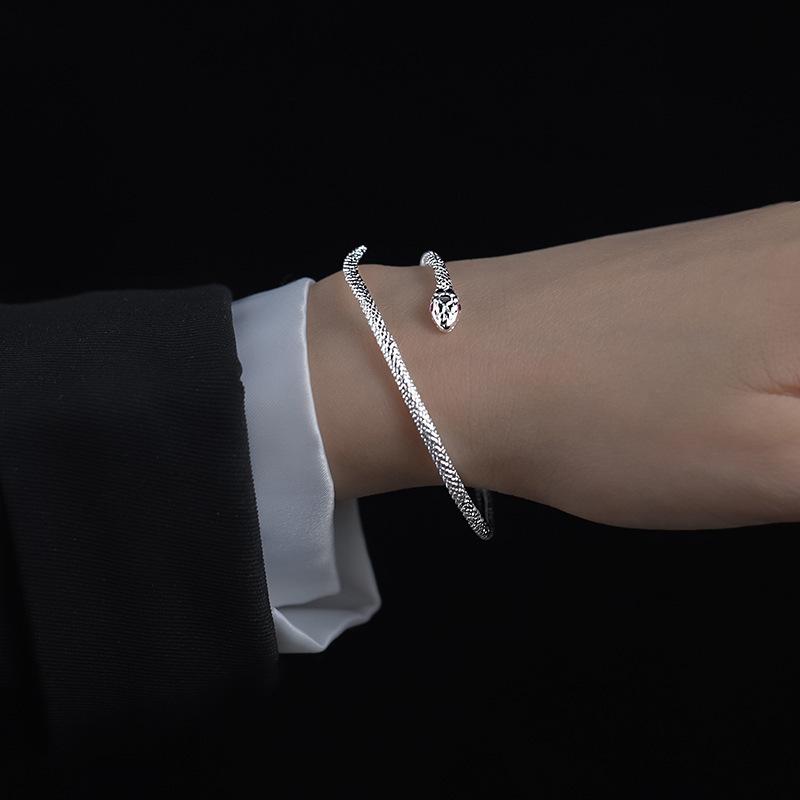 2024 Red Snake Minimalist Adjustable Silver Bangle with Red-Eyed Spirit Design