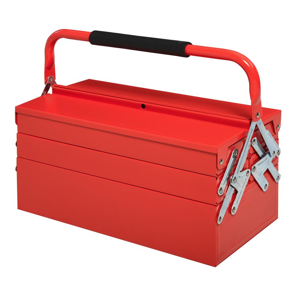 Metal Tool Box 3 Tier 5 Tray Professional Portable Storage Cabinet Workshop Cantilever Toolbox With Carry Handle 45cmx20cmx34.5cm Red