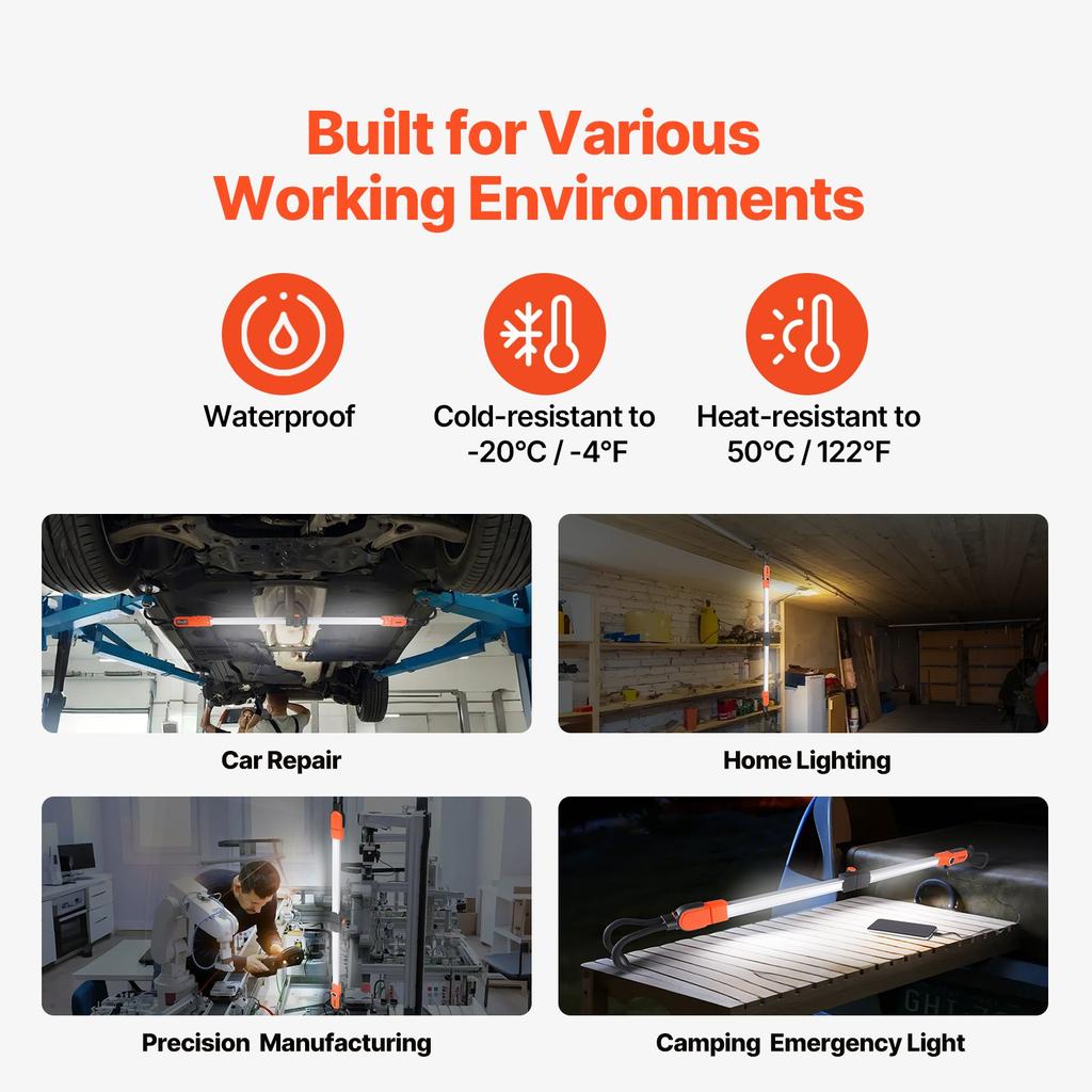 VEVOR Underhood Work Light, 2300LM, 6000mAh Rechargeable Bright LED Light, Portable Cordless Mechanic Work Light Bar with Hooks