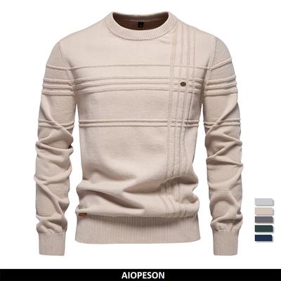 AIOPESON Heren Crewneck Pullover Trui Gebreid Katoen Gestreept Kwaliteit Herfst Winter Warme Truien voor Heren