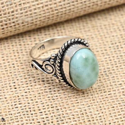 Joyería hecha a mano del anillo de la plata esterlina 925 de la piedra preciosa increíble de Larimar para el regalo de boda