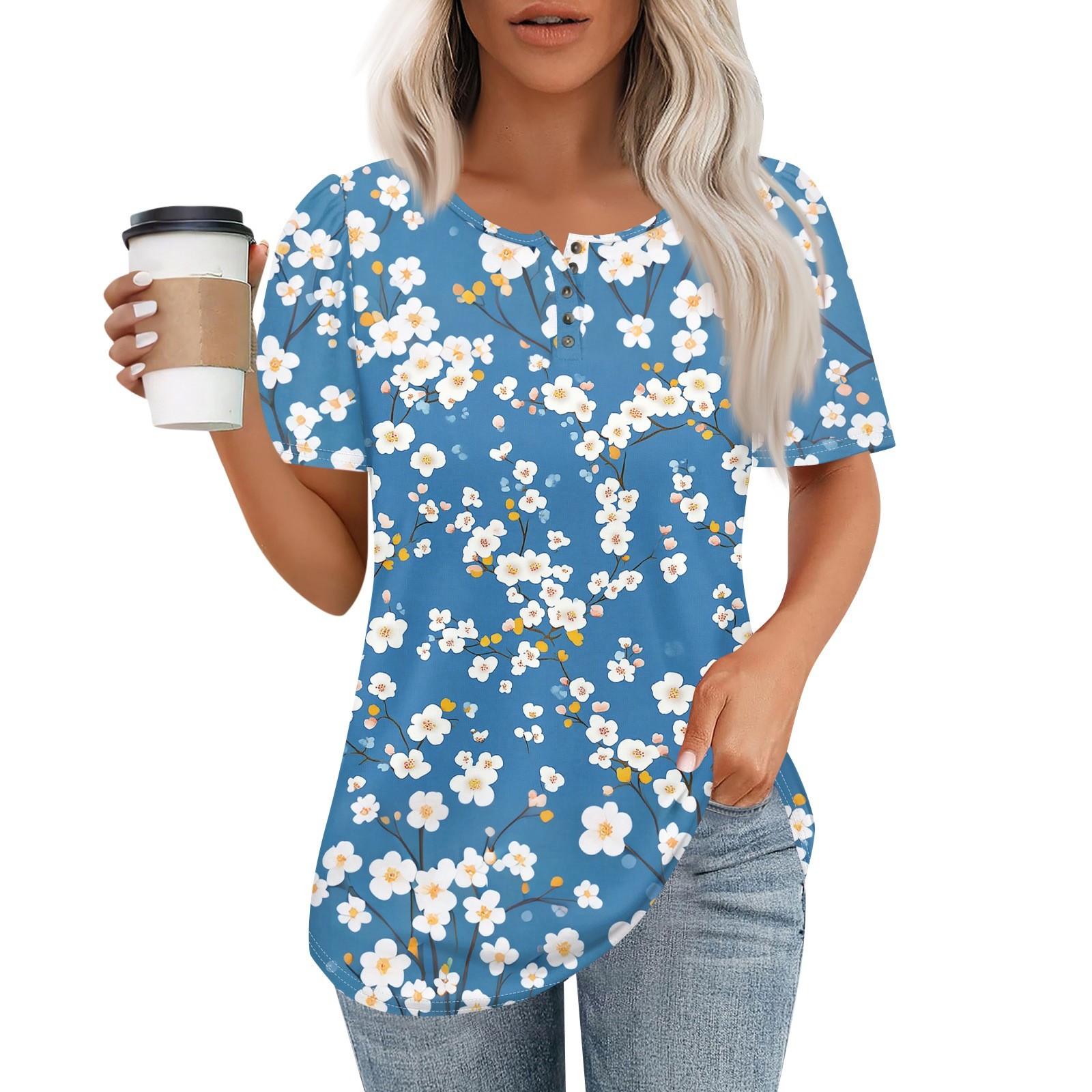 

Жіночий модний повсякденний пуловер з принтом на ґудзиках і круглим вирізом L синій