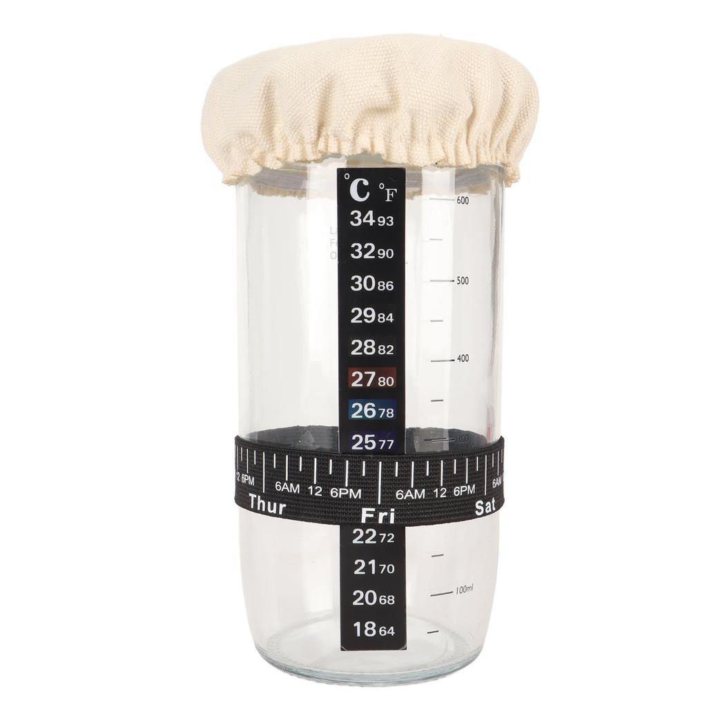 Sourdough Starter Kit 24oz Glass with Spatula Cloth Cover Feeding Line Marker Temperature Marker Sour Dough Starter Jar