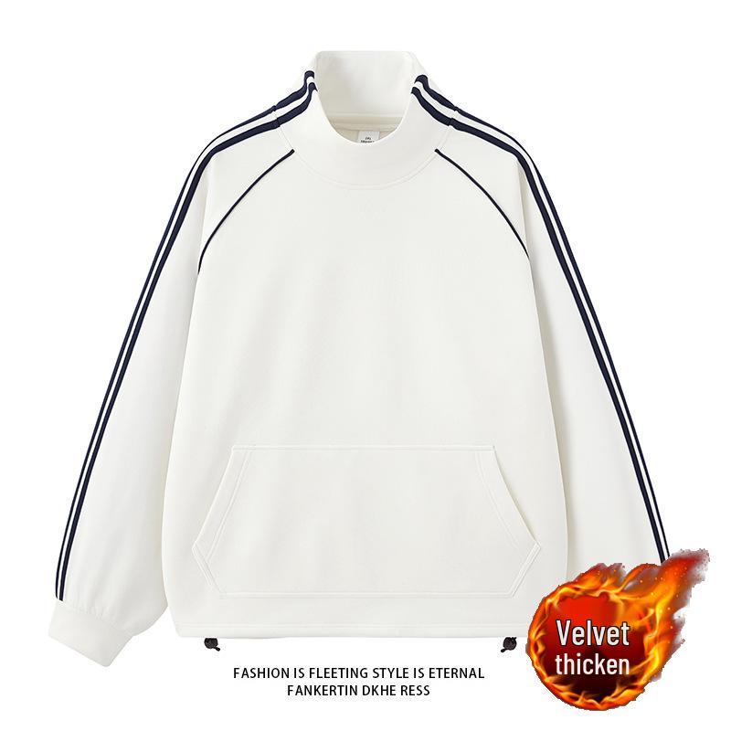 NASA Men's Trendy Long Sleeve Spring/Autumn Hoodie - Plus Size Heavyweight T-Shirt with Velvet, Solid Color, Loose Slit Design.