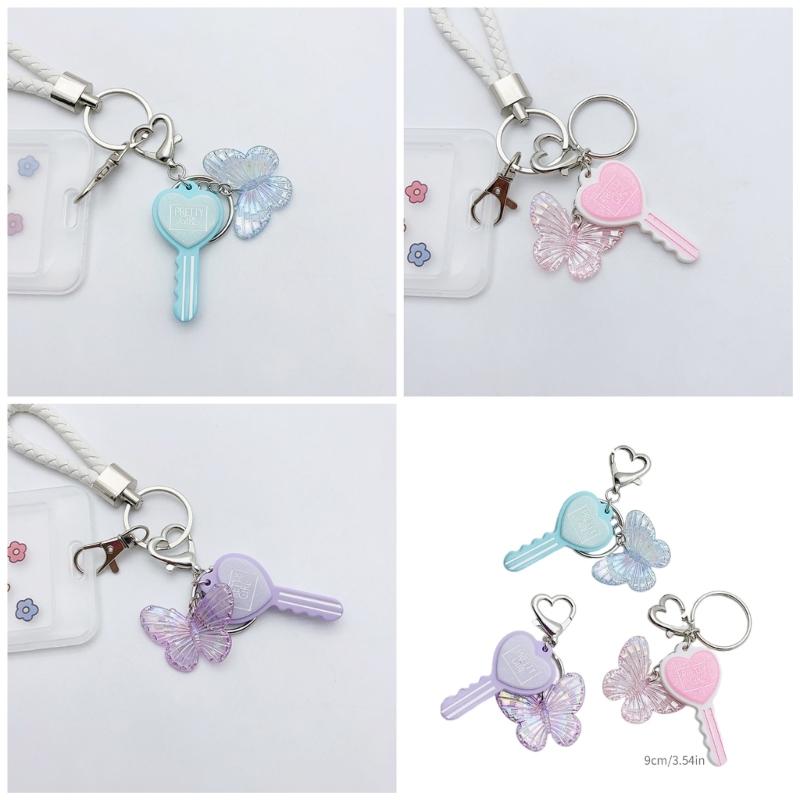Colorful Resin Keychain Candy Colored Heart Key Butterfly Keyring Phone Charm Jewelry for Fashionable Individuals