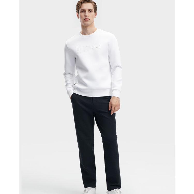 FILA 2023 Winter New Knit Crew Neck Pullover Business Antibacterial Sweatshirt Men sweatshirt Jade-White F11M342203FWT