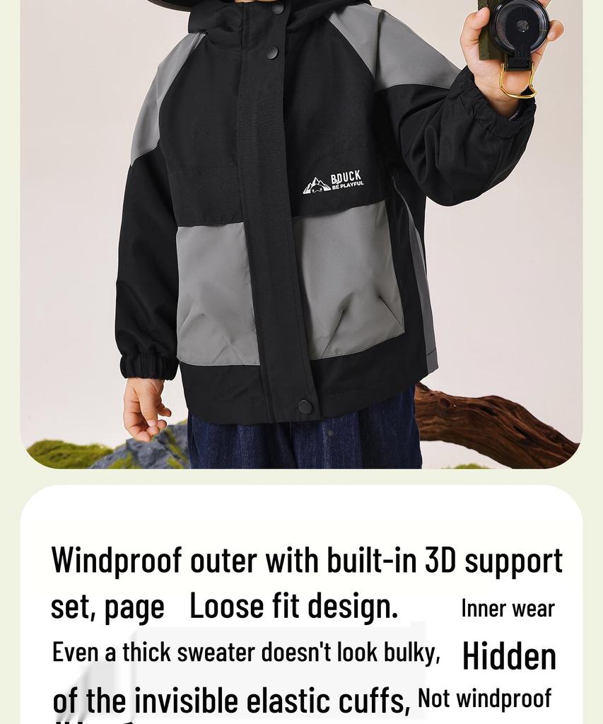 B.DUCK Pojkars Vindjacka med Huva - 2025 Höstupplaga, Slitstark, Trendig Utomhusjacka för Äldre Barn