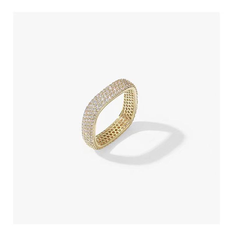 Japanese Luxury Diamond Square Ring for Women - Chic, Modern, High-End Design for Index Finger Size 6