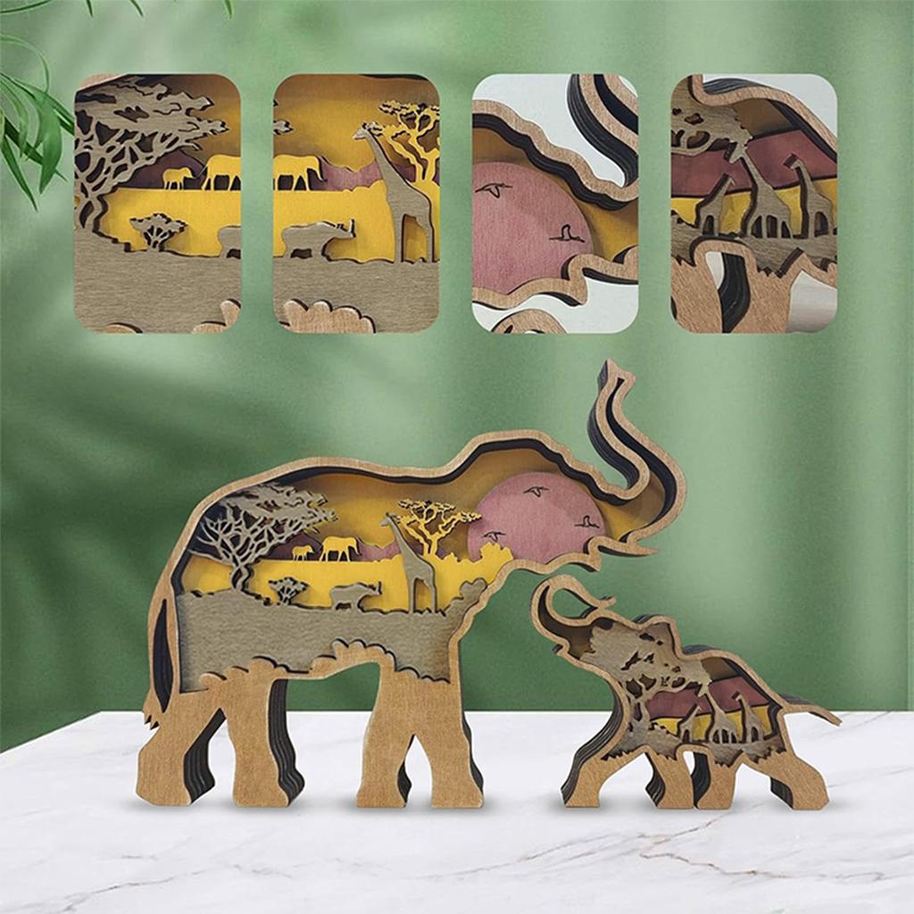 3D Wood Carving Animals Home Decorative Bear Elephant Wolf Presents Ideas Christmas Living Room Office Decor Gift for Friends